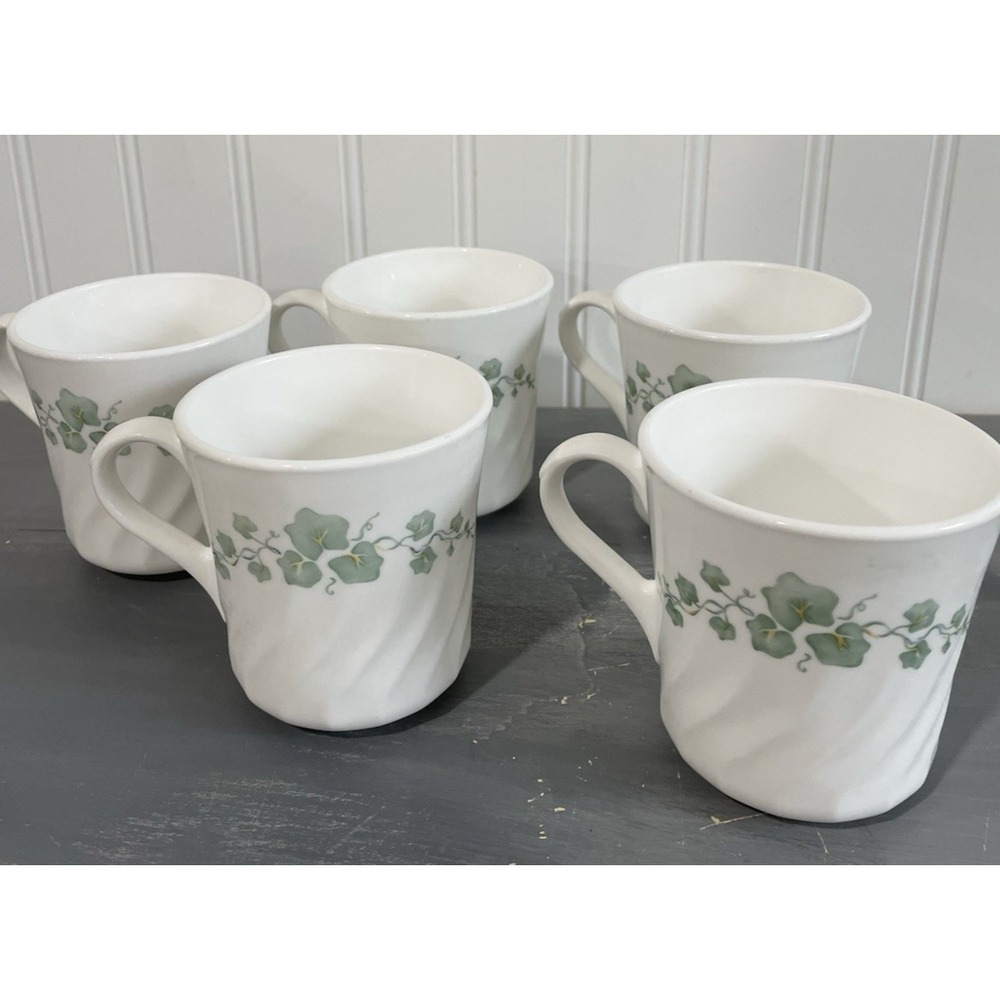Corning Ware Callaway Ivy Green Leaves  Coffee‎ Tea Cups Mugs Set of 5